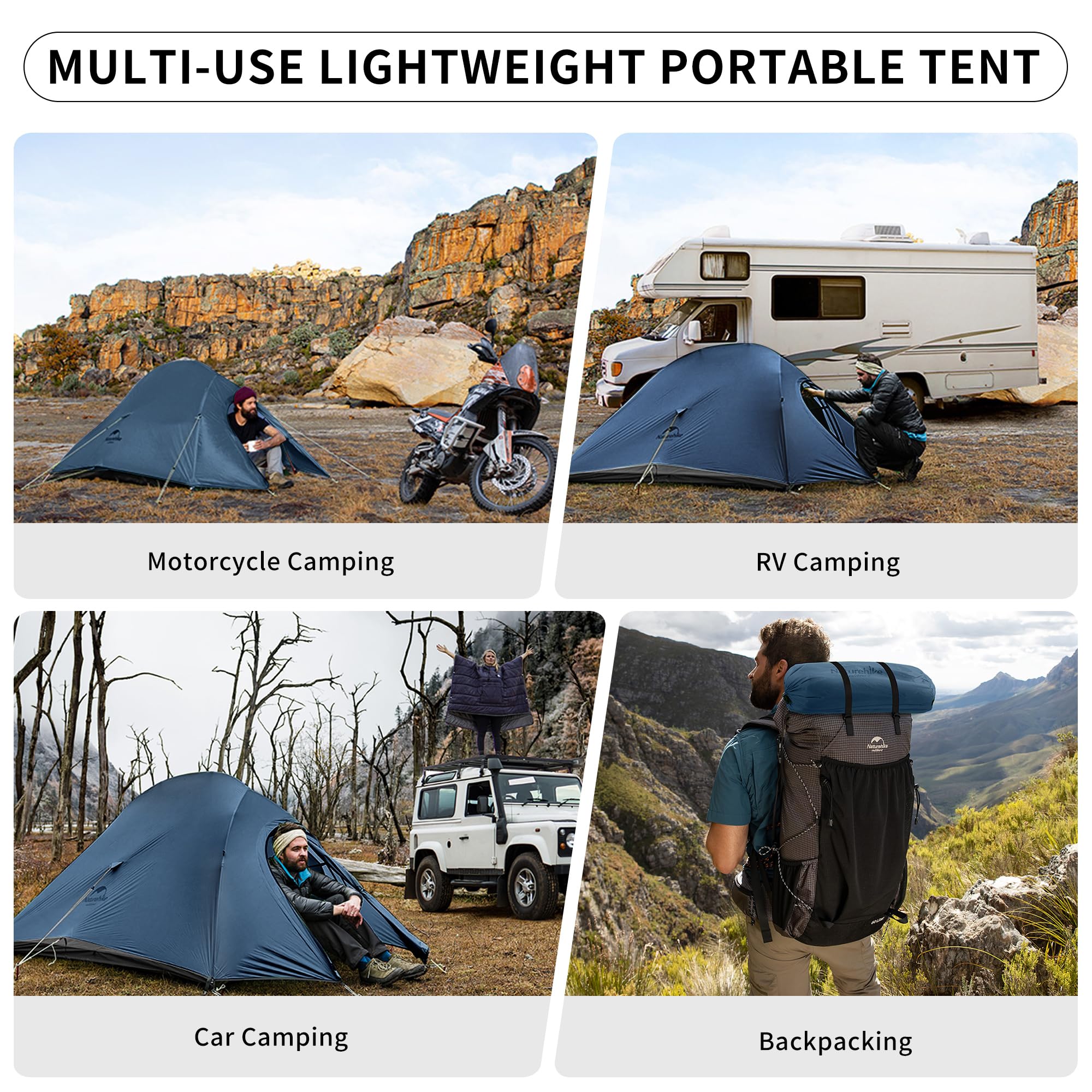 Naturehike Cloud-Up poles and assembly image emphasizes simple setup in minutes.