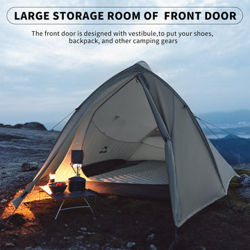 Naturehike Cloud Up Pro aluminum poles providing sturdy support in wind.
