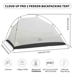 Naturehike Cloud Up Pro packed size in a backpack for ultralight travel.