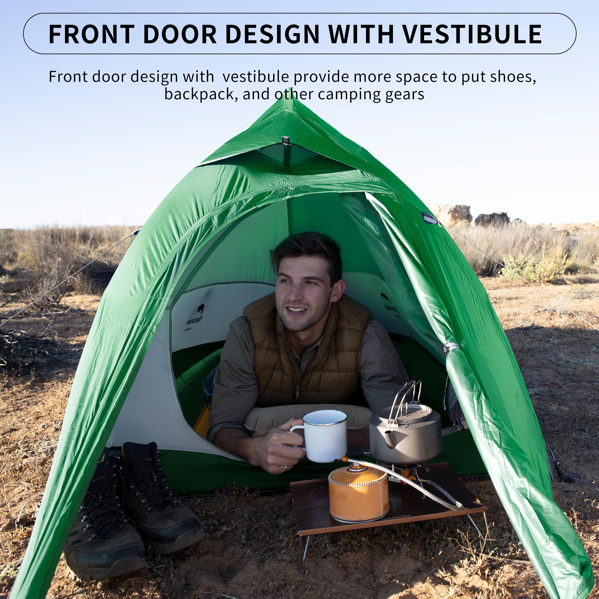 Naturehike Cloud-Up interior offers spacious headroom for solo sleep.