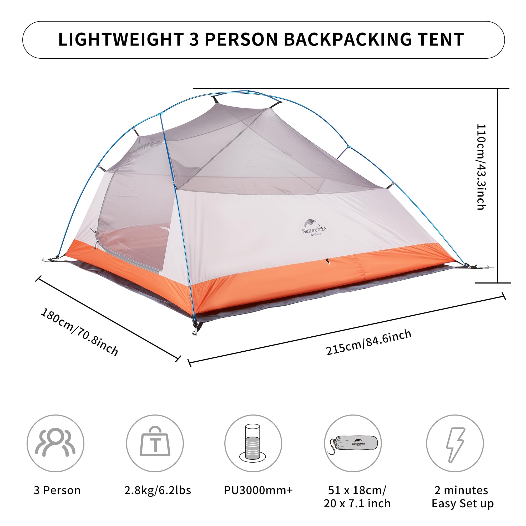 Naturehike Cloud-Up tent interior shows ample headroom for sleeping comfort.