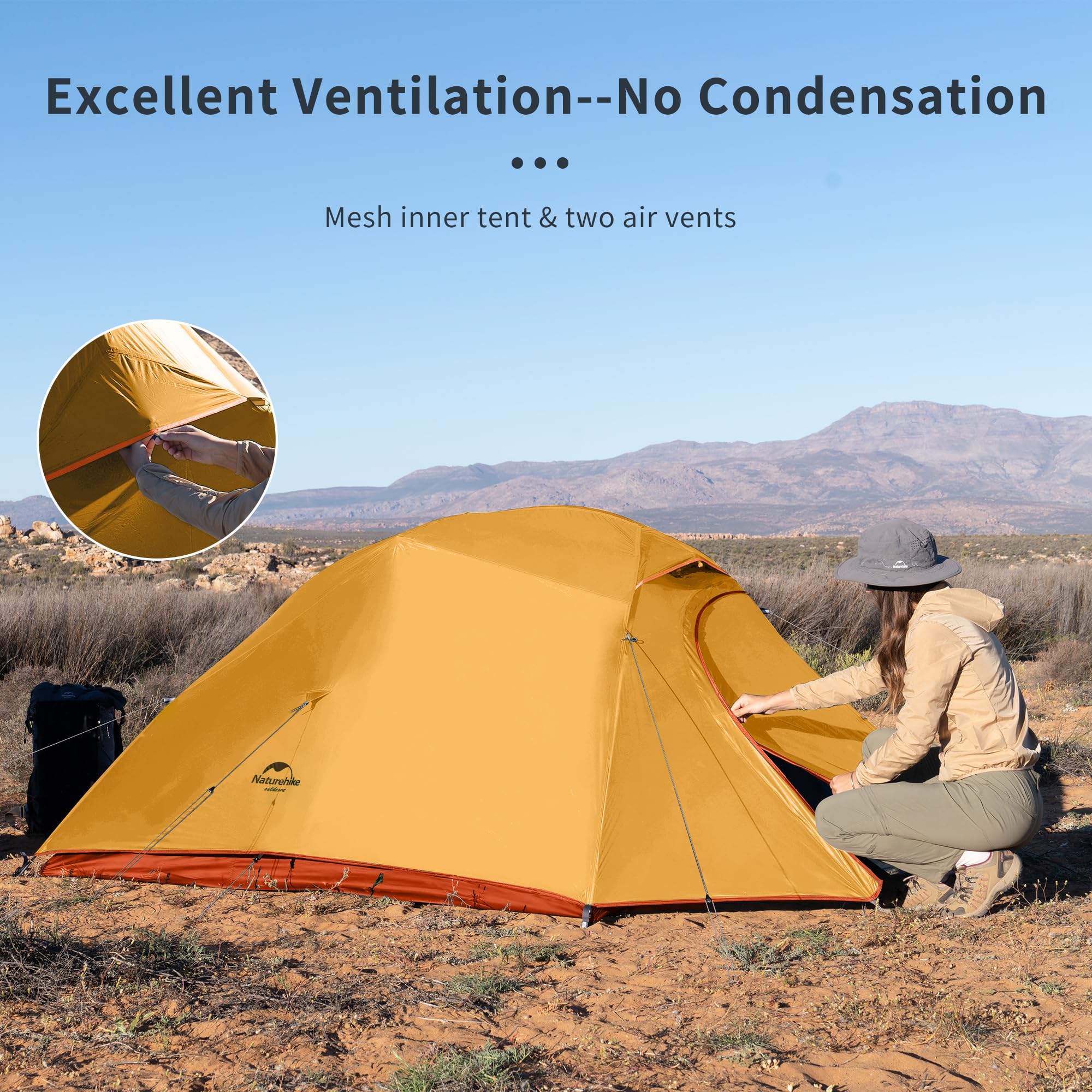Naturehike Cloud-Up two-layer ventilation design improves airflow on warm nights.