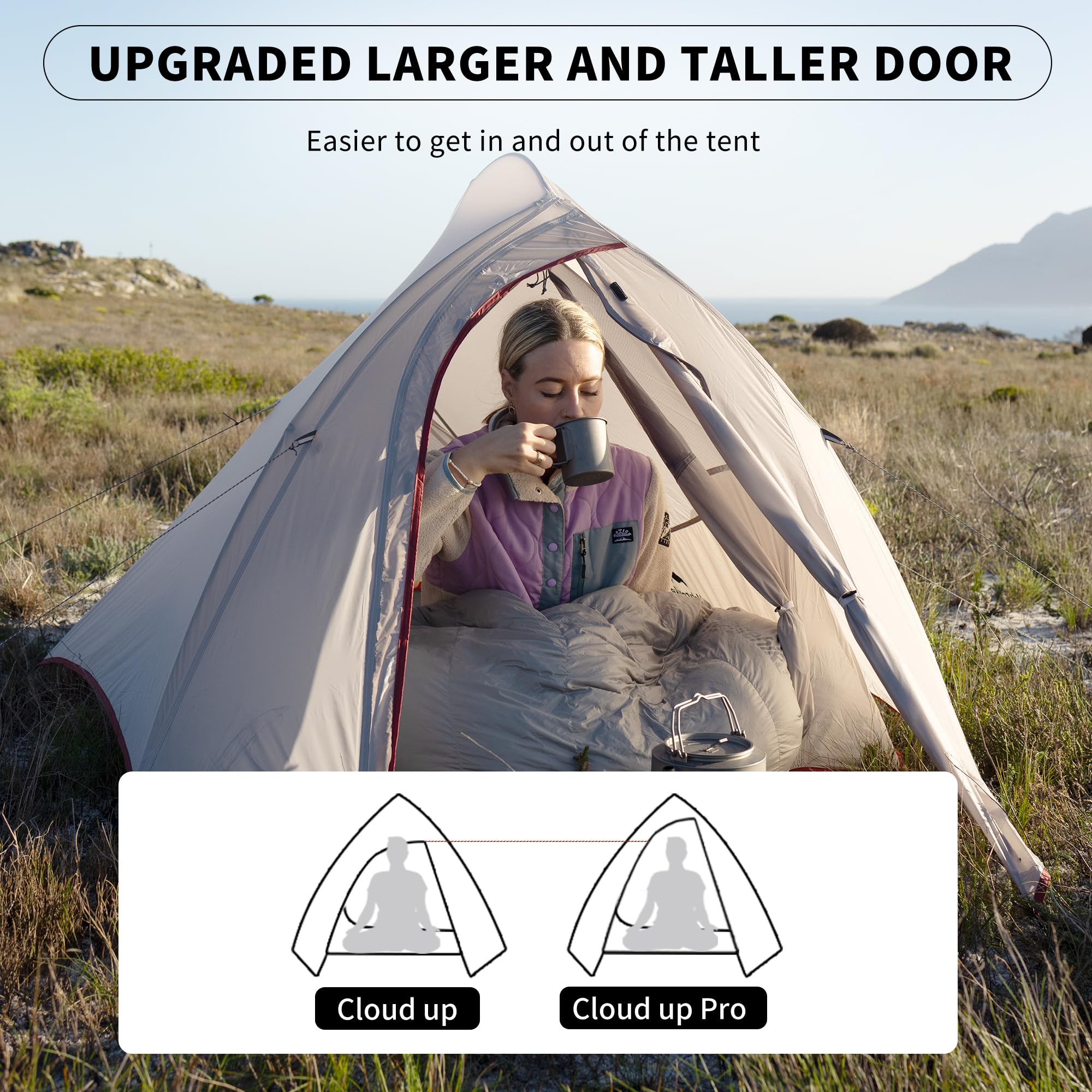Naturehike Cloud-Up waterproof fabric illustration with PU4000mm protection in wet conditions.