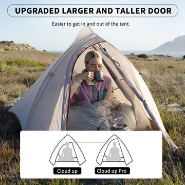 Naturehike Cloud-Up waterproof fabric illustration with PU4000mm protection in wet conditions.