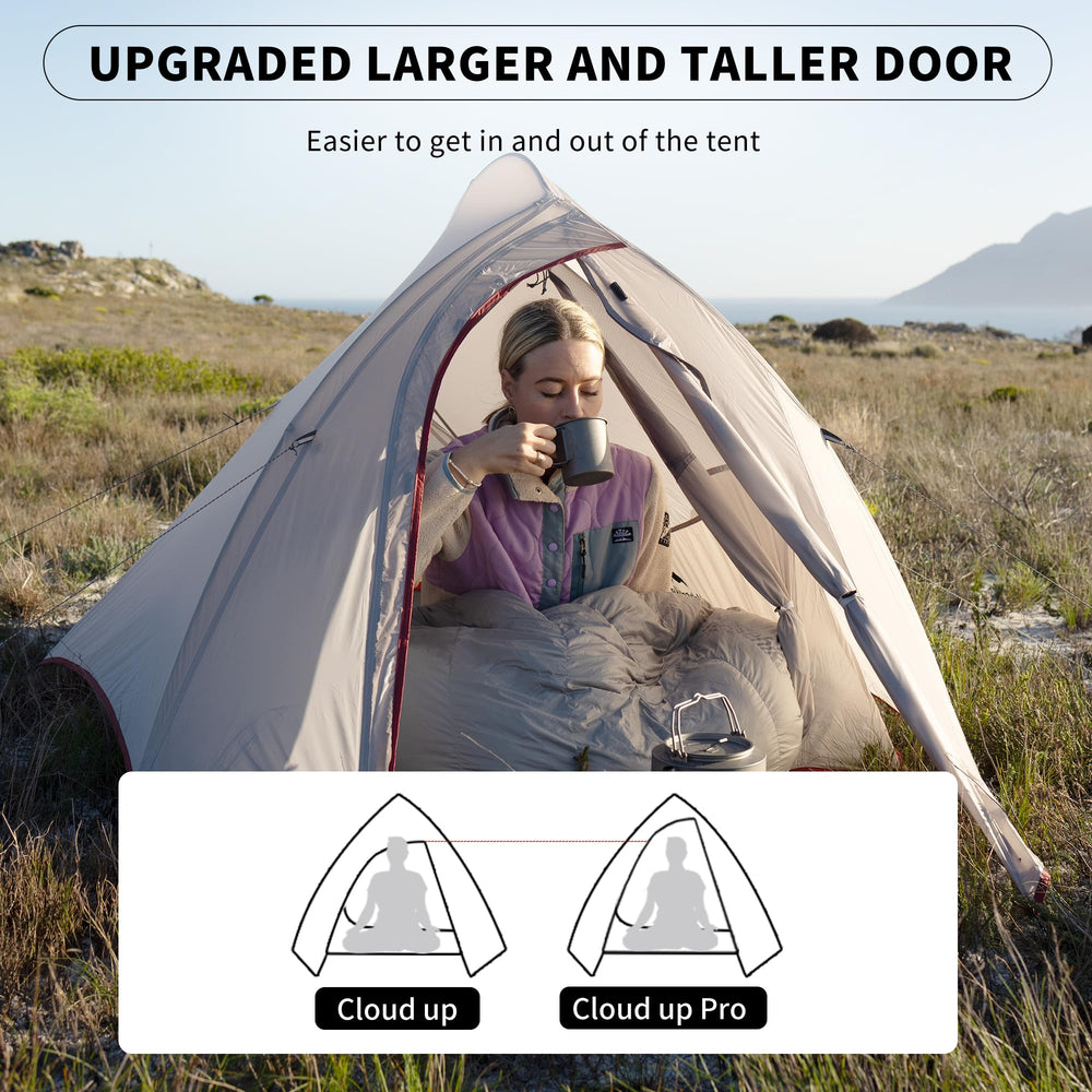 Naturehike Cloud-Up waterproof fabric illustration with PU4000mm protection in wet conditions.