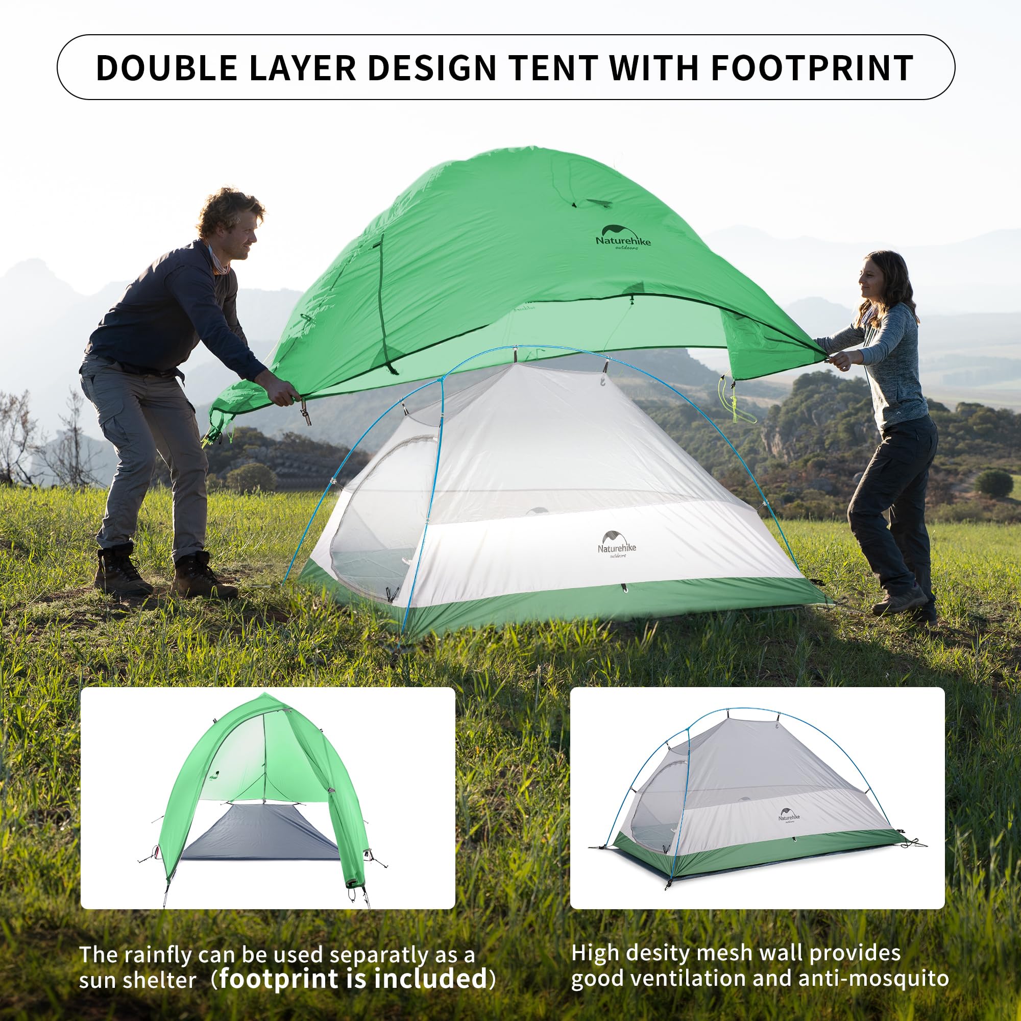 Naturehike Cloud-Up waterproof fabric keeps you dry during rain.