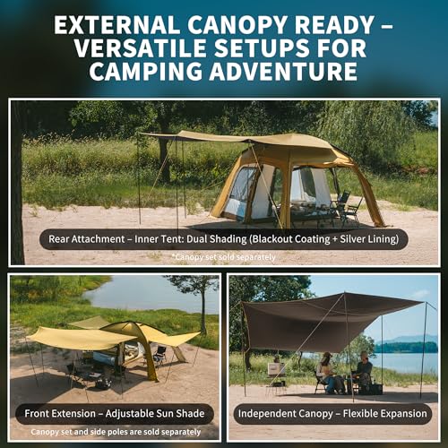 Naturehike Dune hot tent with canopy expansion demonstrates flexible shading for group outings on adventures.