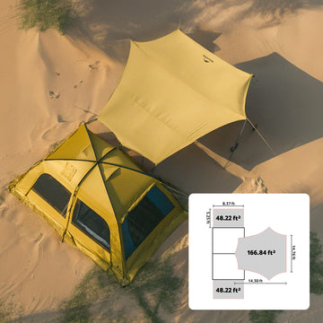 Naturehike Dune Hot Tent wide shade canopy providing ample outdoor shelter.