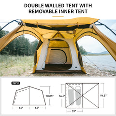 Naturehike Dune stove jack close-up highlights hot tent capability and gear-ready vestibule
