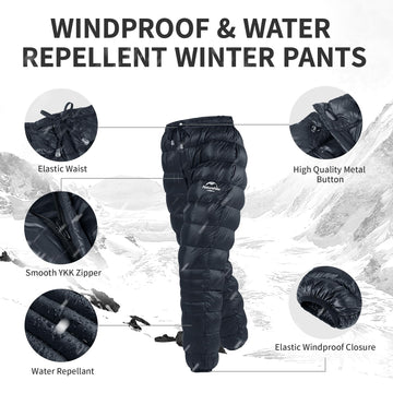 Naturehike DW Down Pants elastic waist and drawstring adapt to different fits.