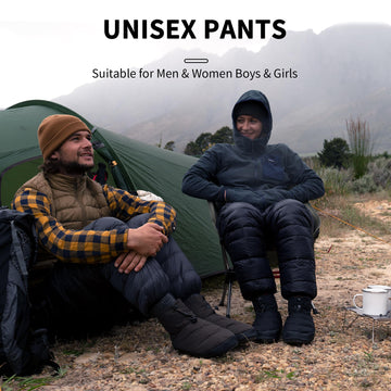 Naturehike DW Down Pants water-resistant shell guards against light snow and drizzle.