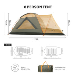 Naturehike KOTA tent height illustrating 72-inch center height for standing comfort