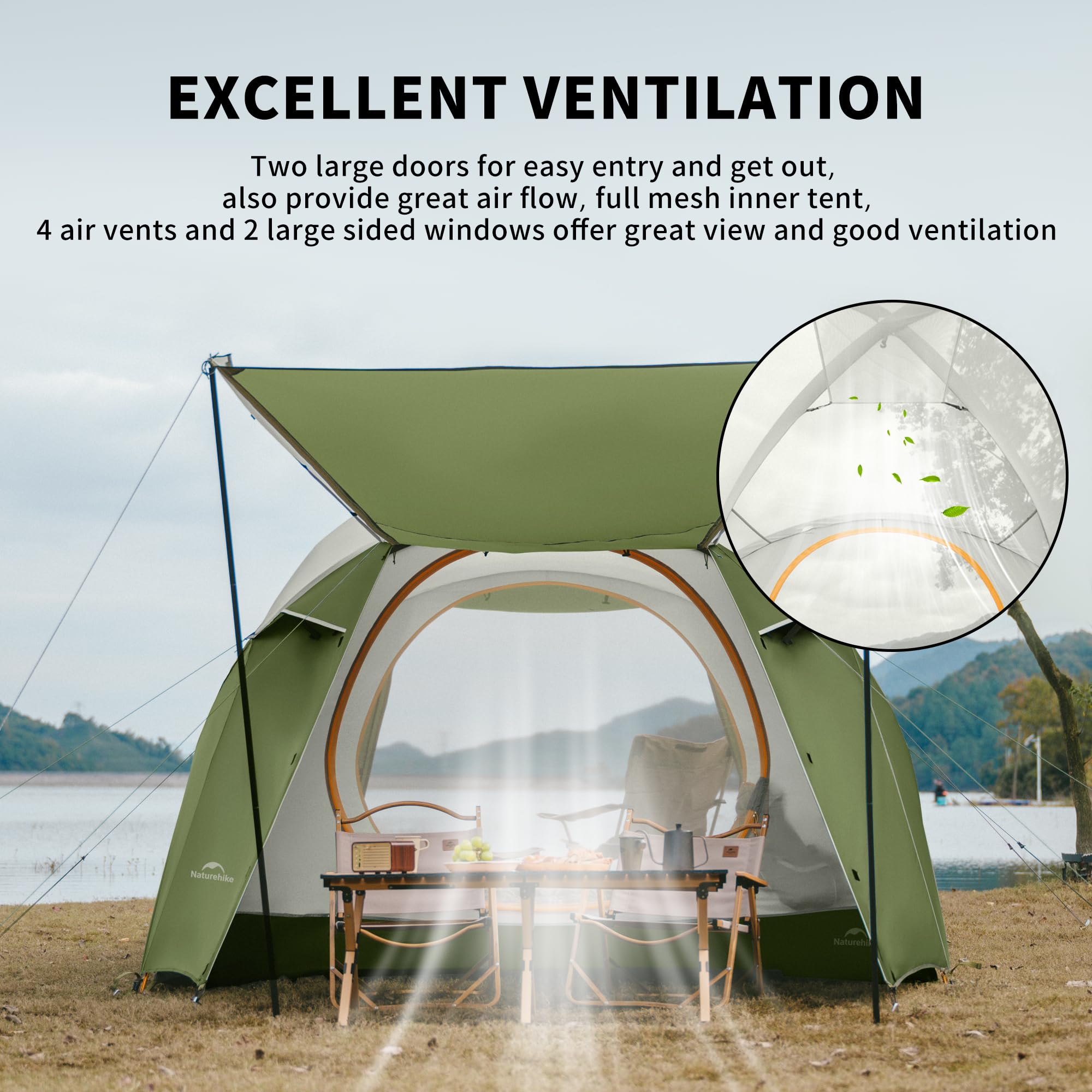 Naturehike Kota tent floor coverage shows durable PU-coated base