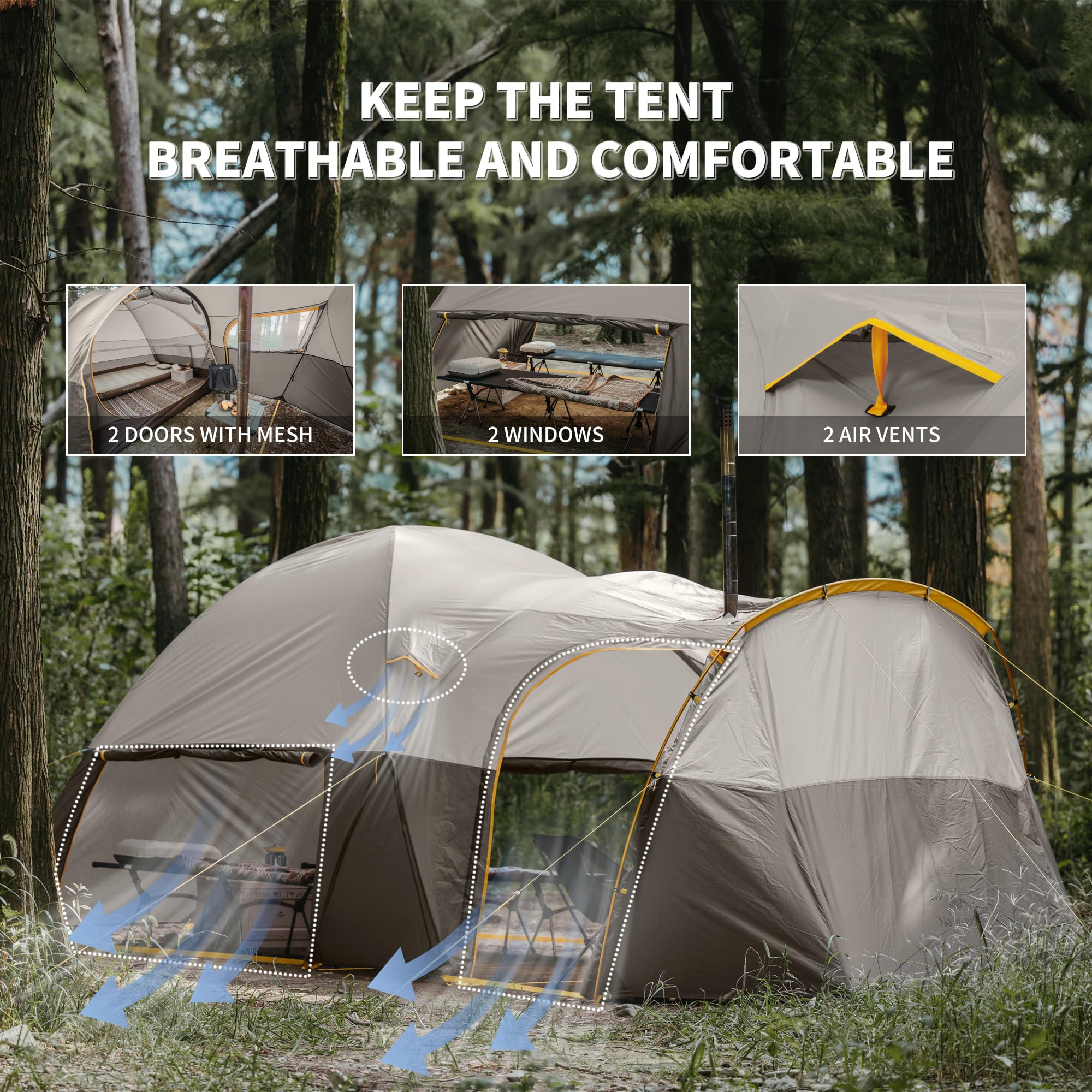 Naturehike Kota tent stove jack area enabling warmth in cold camping