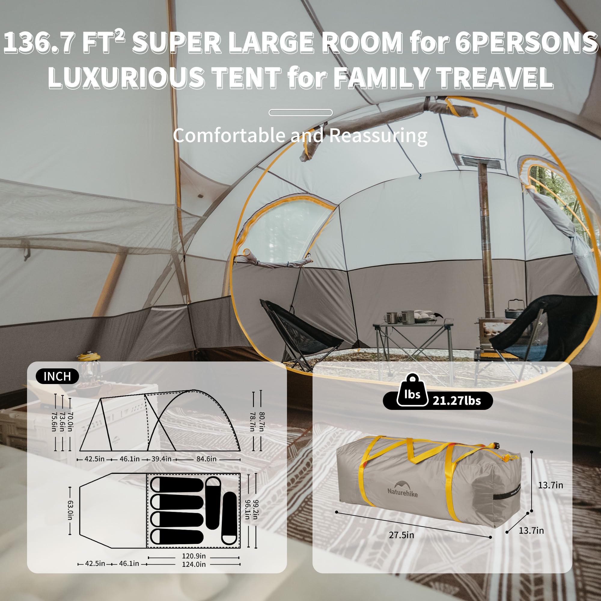 Naturehike Kota tent vestibule inside view showing spacious shelter area