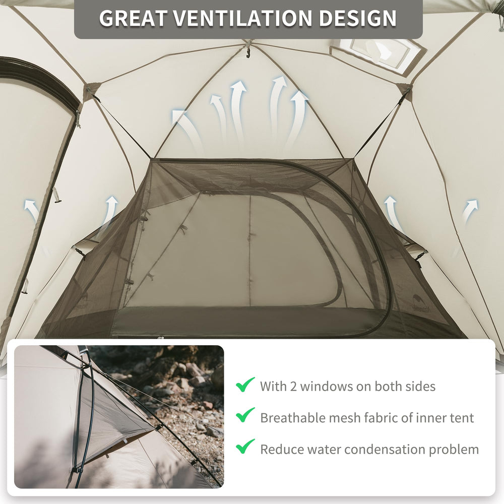 Naturehike Massif hot tent aluminum cross-frame delivers strong windproof support.