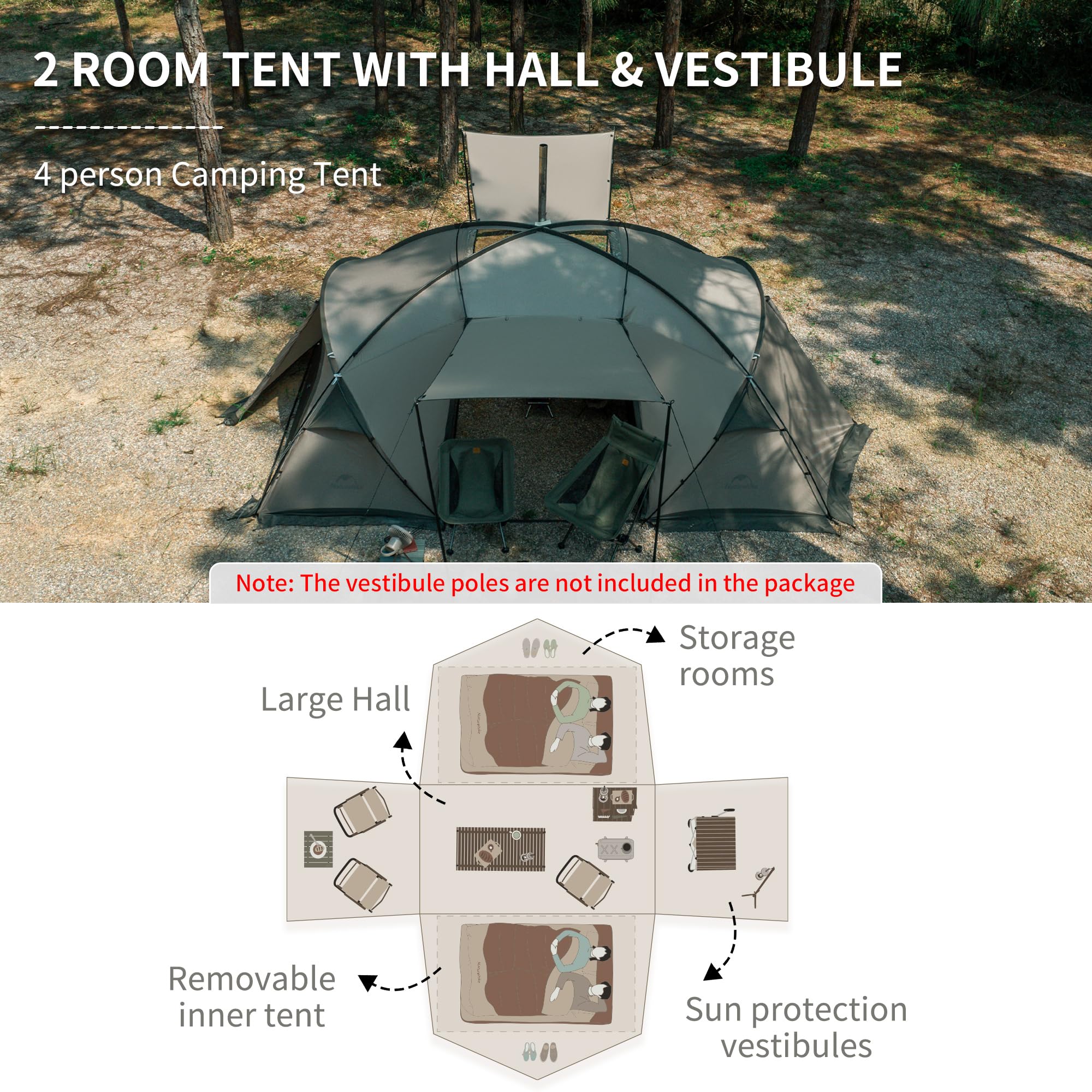 Naturehike Massif hot tent dimensions highlight spacious two-room layout