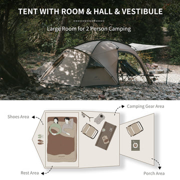 Naturehike Massif hot tent 70D nylon with 3000mm waterproofing blocks rain.