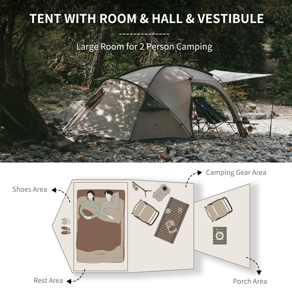 Naturehike Massif hot tent 70D nylon with 3000mm waterproofing blocks rain.
