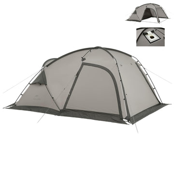 Naturehike Massif hot tent stove-jack close-up shows stove compatibility for winter camping.