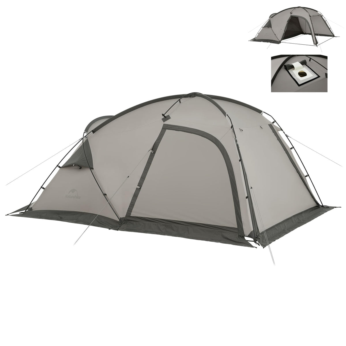 Naturehike Massif hot tent stove-jack close-up shows stove compatibility for winter camping.