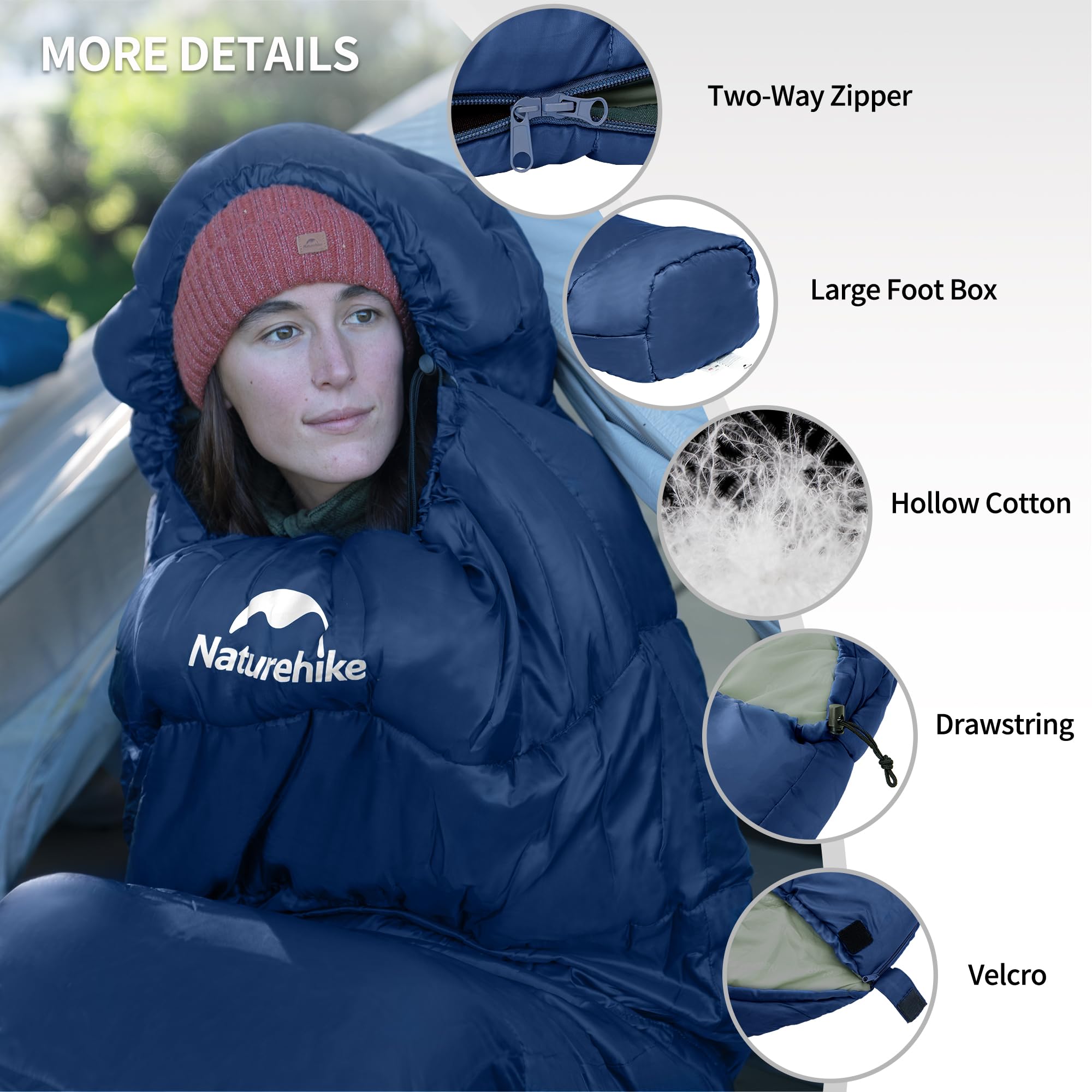 Naturehike MJ600 warmth-detail with windproof neck drawstring and heat retention