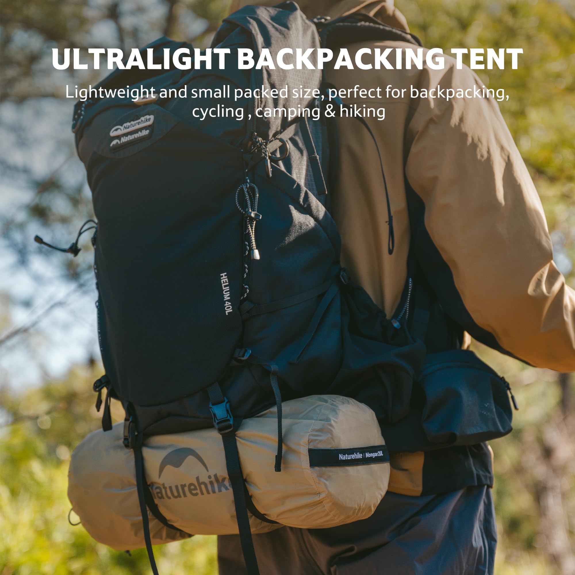 Naturehike Mongar UL included gear shows footprint, rain fly, stakes, and ropes for versatile shelter.
