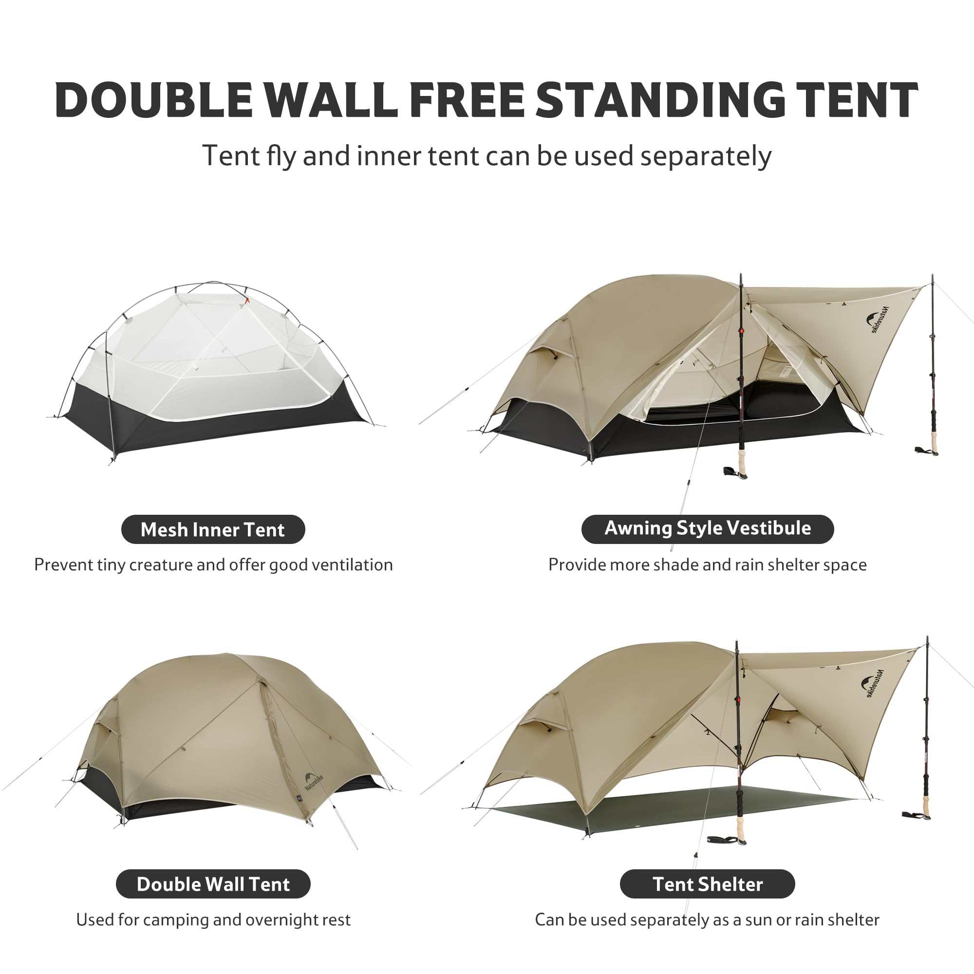 Naturehike Mongar UL ventilation with dual doors emphasizes airflow and condensation control.