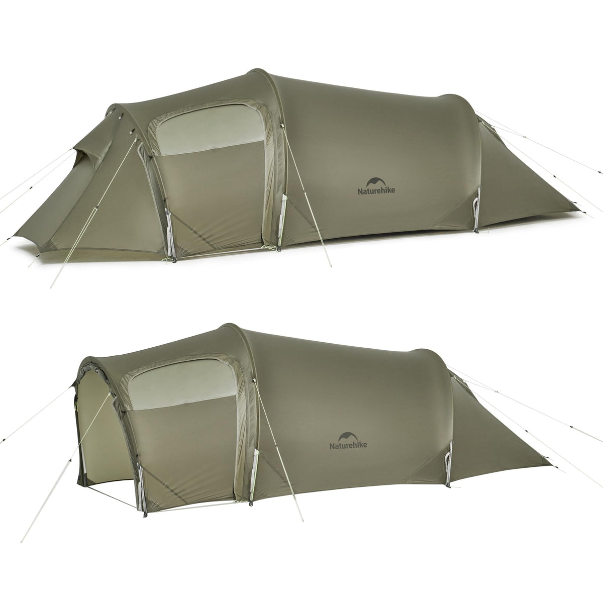 Naturehike Opalus 2P front view shows windproof tunnel design for camping.