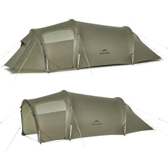 Naturehike Opalus 2P front view shows windproof tunnel design for camping.
