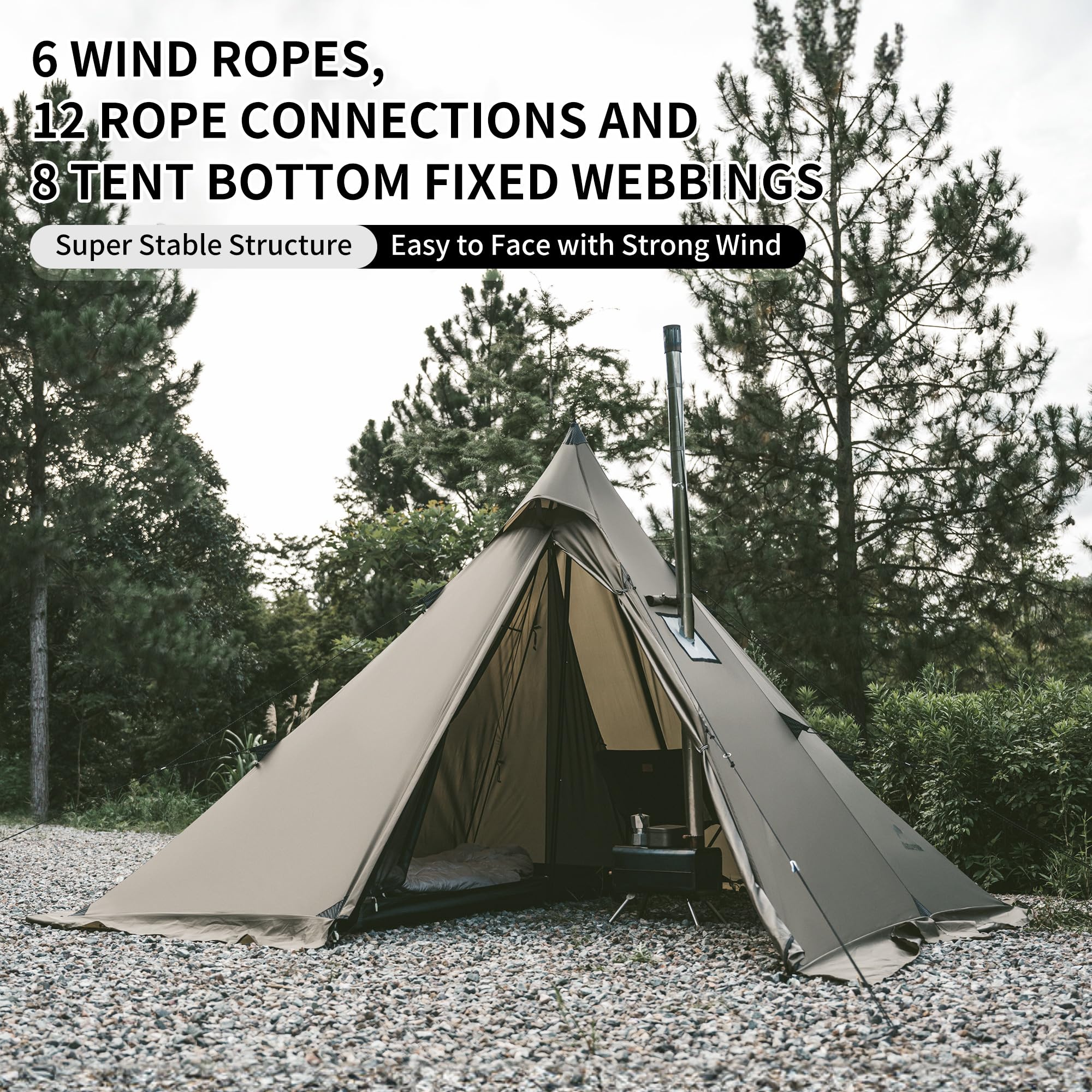 Naturehike Ranch Fire Teepee aluminum poles offer lightweight sturdy support