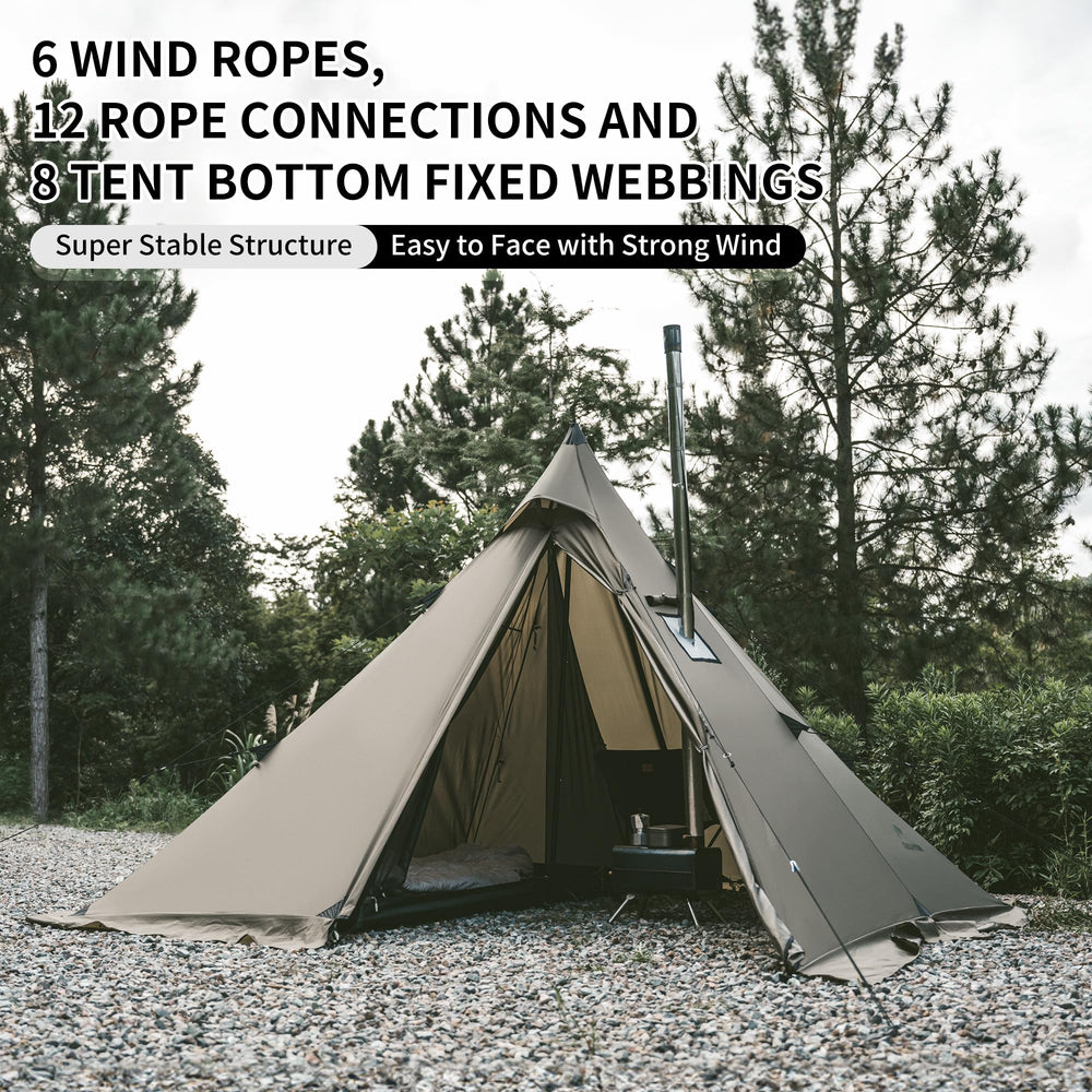 Naturehike Ranch Fire Teepee aluminum poles offer lightweight sturdy support
