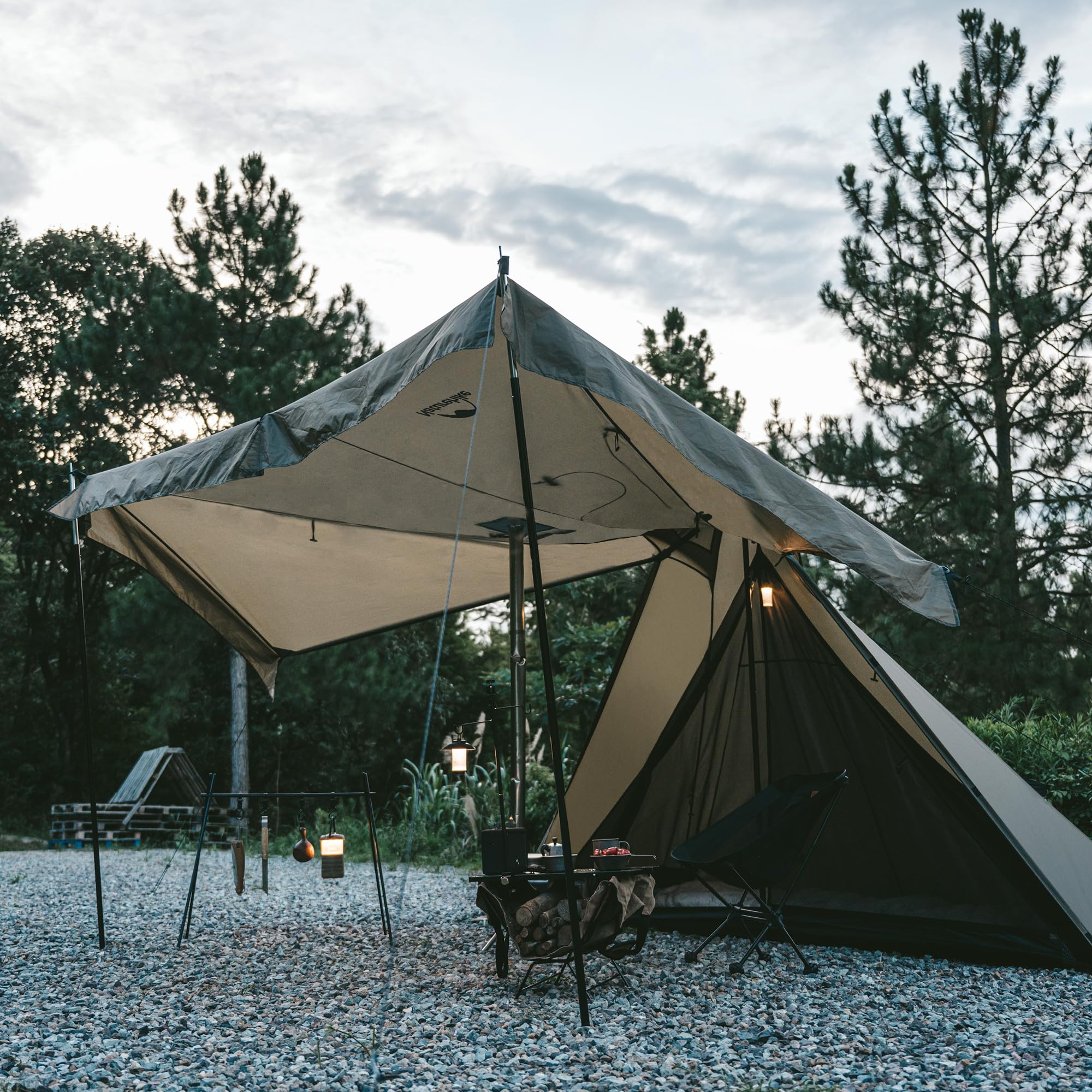 Naturehike Ranch Fire Teepee packaging includes easy-setup gear