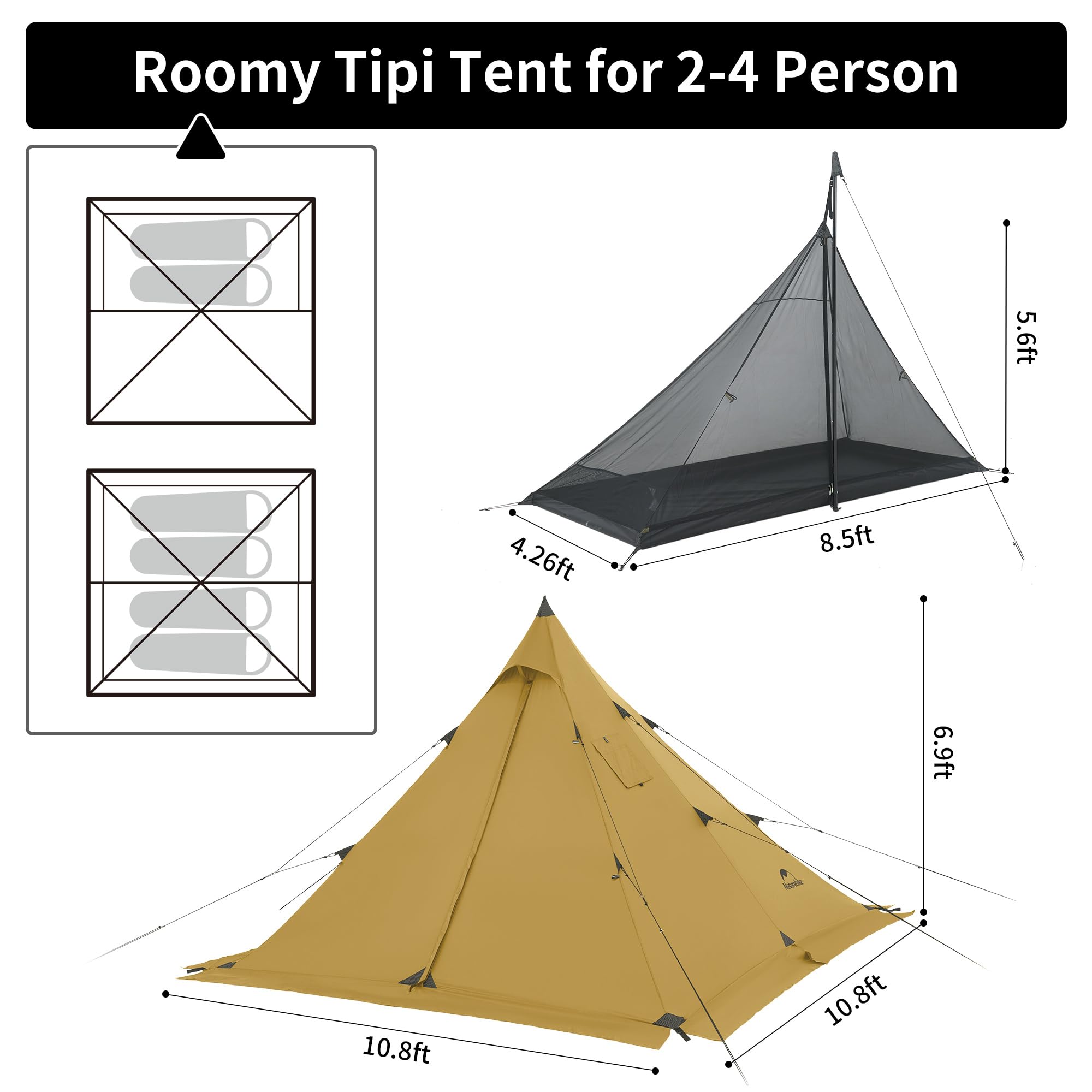 Naturehike Ranch Fire Teepee stove jack setup enabling convenient camp stove use