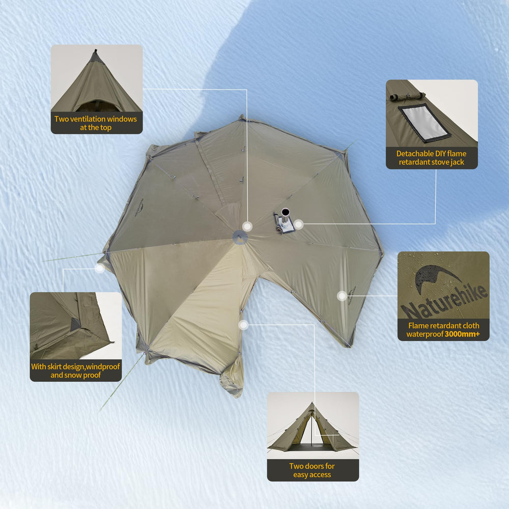 Naturehike Ranch Fire Teepee tent compact pack size for easy transport.