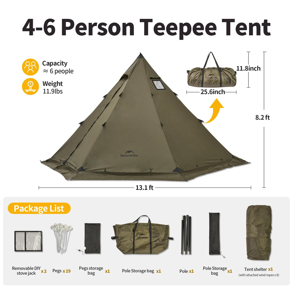 Naturehike Ranch Fire Teepee tent side doors improve access and ventilation in all seasons.