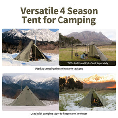 Naturehike Ranch Fire Teepee tent snow skirt blocks wind and snow for added warmth.