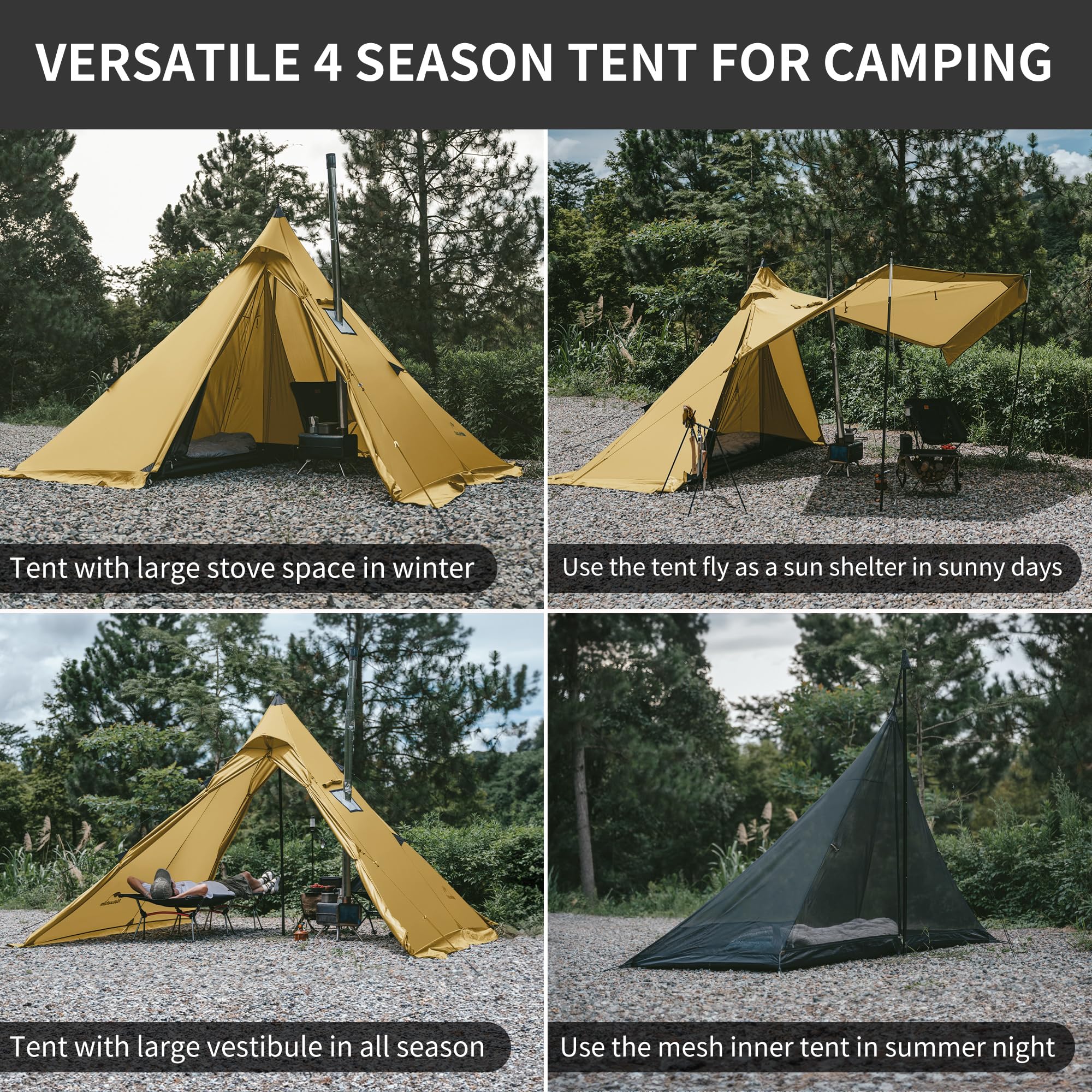 Naturehike Ranch Fire Teepee waterproof fabric withstands rain with PU3000mm rating