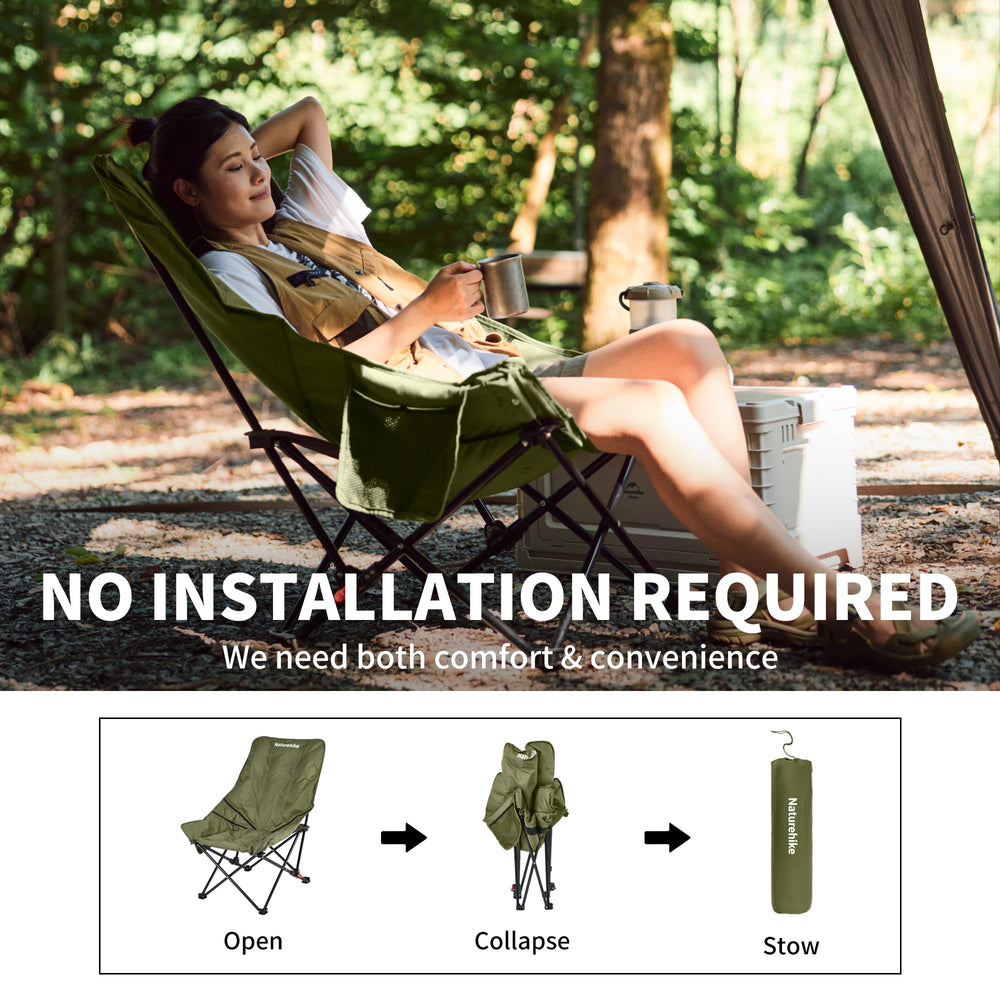 Naturehike Seastar chair wide-seat design invites relaxed lounging by the campfire.