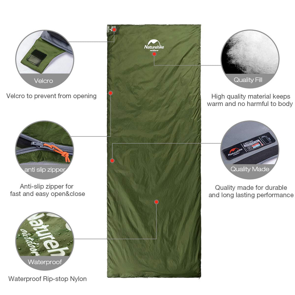 Naturehike sleeping bag rugged zipper offers smooth, secure closure.
