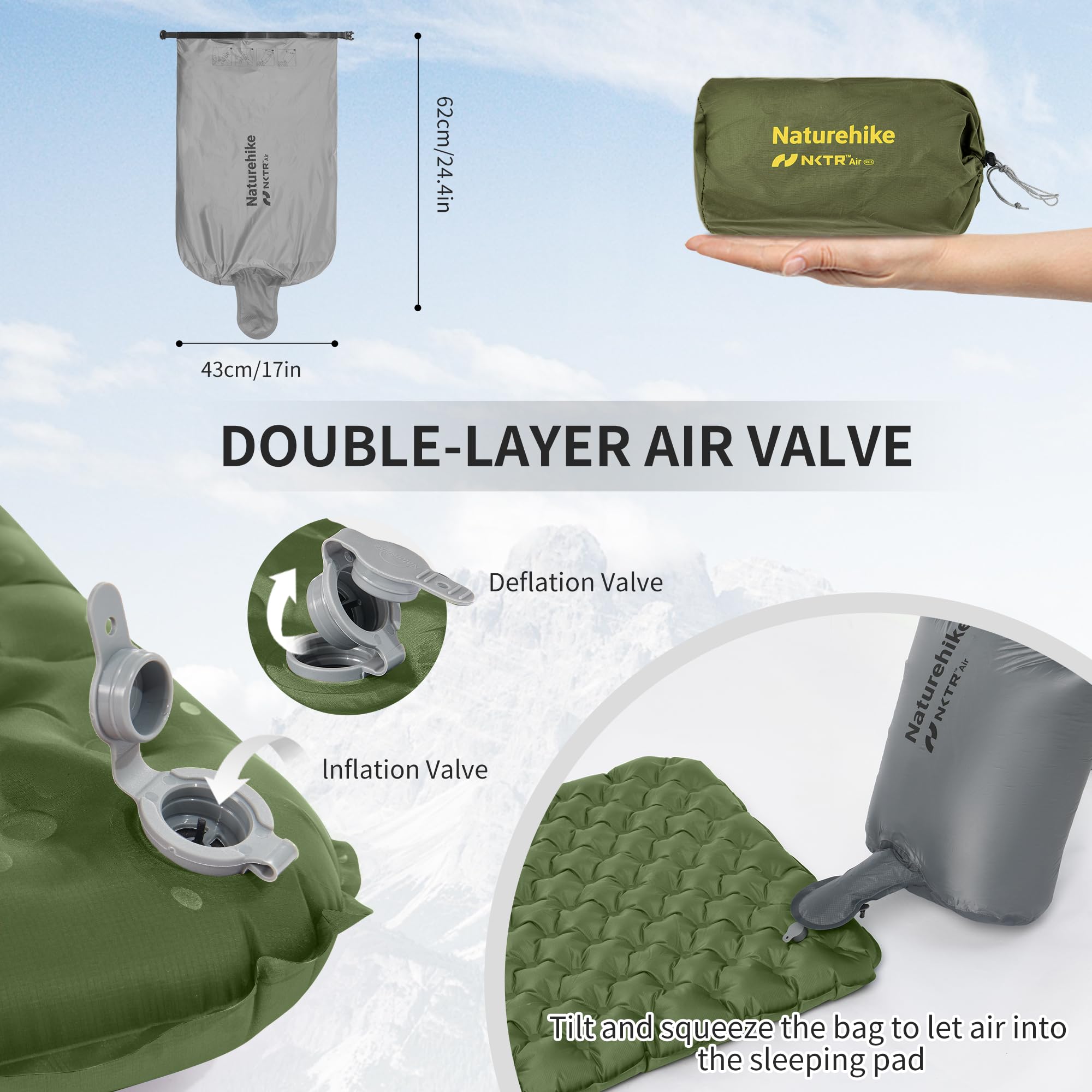 Naturehike sleeping pad 4.6 R-value ensures warmth for cold nights.