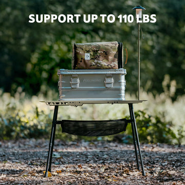 Naturehike Tactical Table on campsite ready for meals and gear