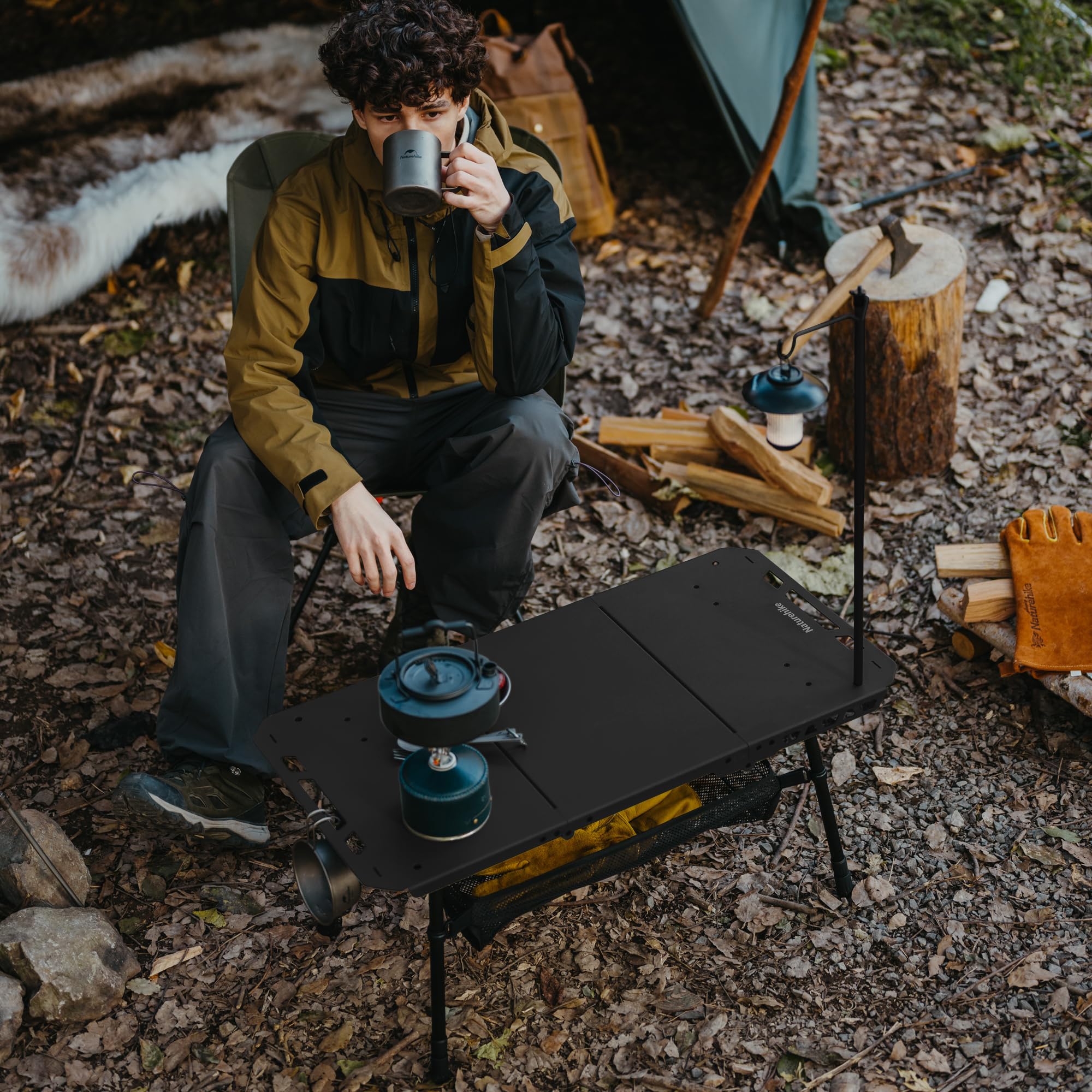 Naturehike Tactical Table height adjustable showcases flexibility on uneven ground