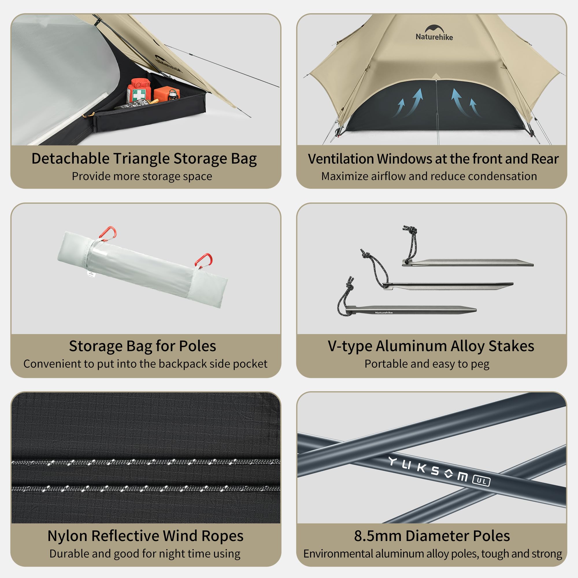 Naturehike UL Star River aluminum poles ensure quick setup.