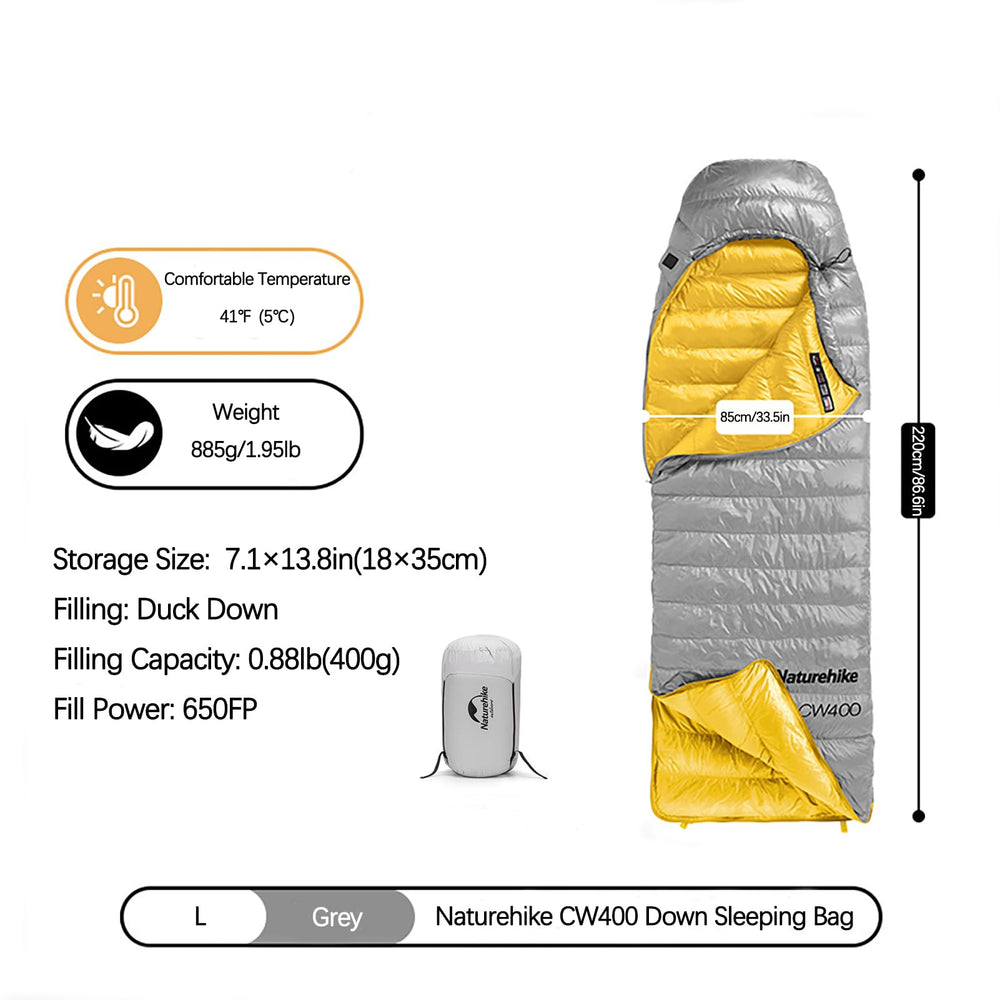 Naturehike ultralight down sleeping bag grey zipper view easy access