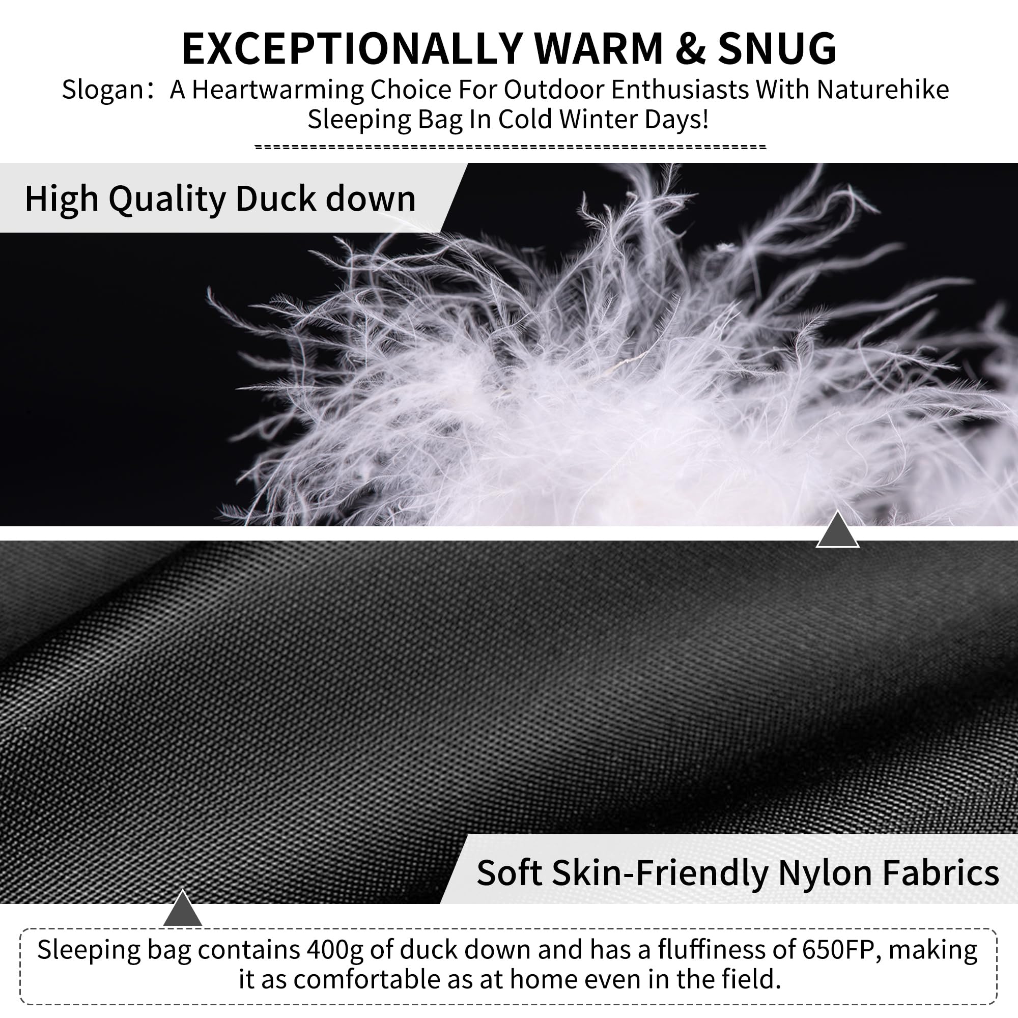 Naturehike ultralight duck down sleeping bag nylon material shell emphasizes durability and waterproofing
