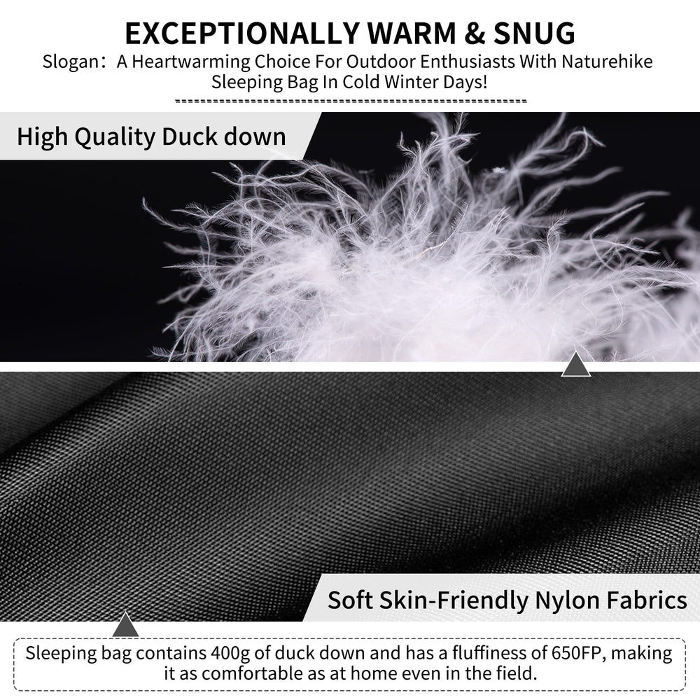 Naturehike ultralight duck down sleeping bag nylon material shell emphasizes durability and waterproofing