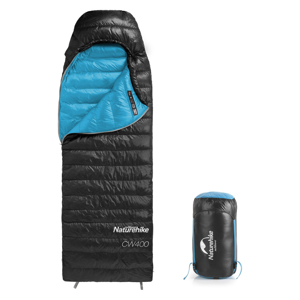 Naturehike ultralight duck down sleeping bag open shows warm mummy top design for cold nights