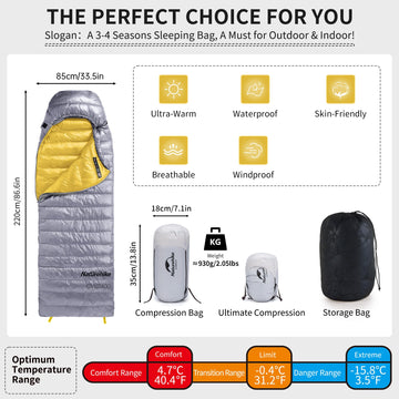 Naturehike ultralight duck-down sleeping bag compact and packable for backpacking