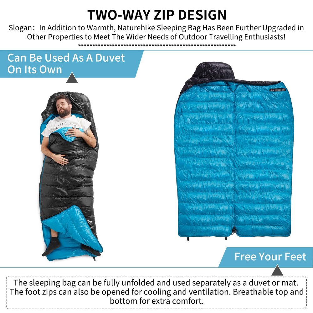 Naturehike ultralight duck down sleeping bag size large offers extra space for taller users